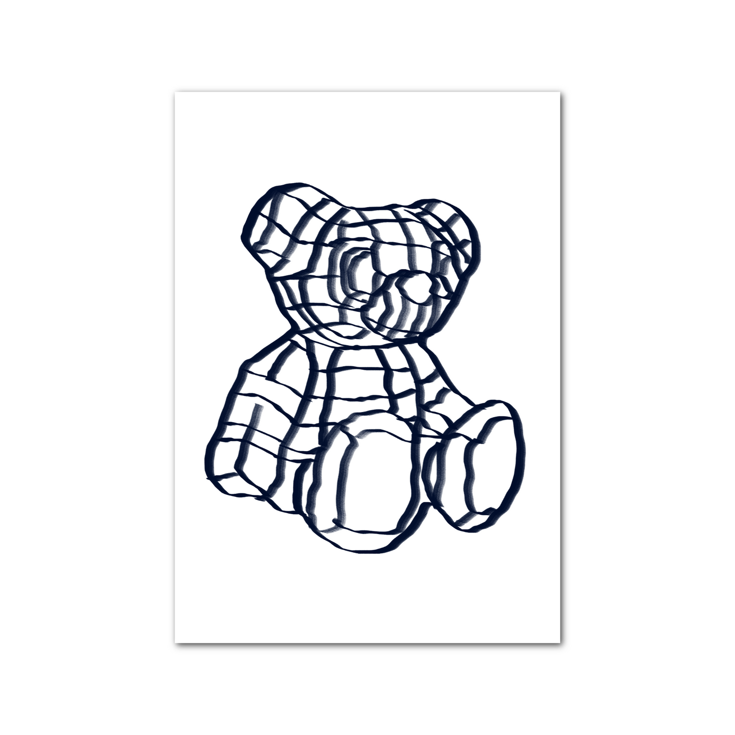 Outline Blur Teddy Bear A4 Print: Black on White Version