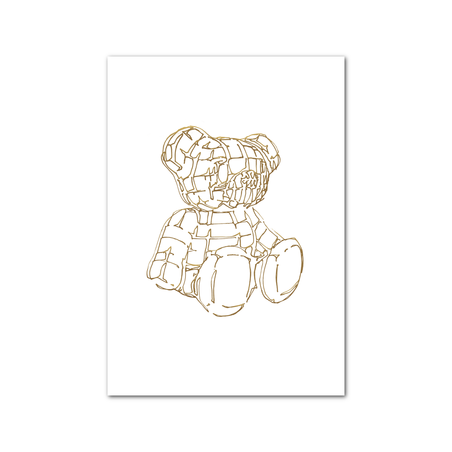 Plotter Embossed Teddy Bear A4 Art: Gold on White Version