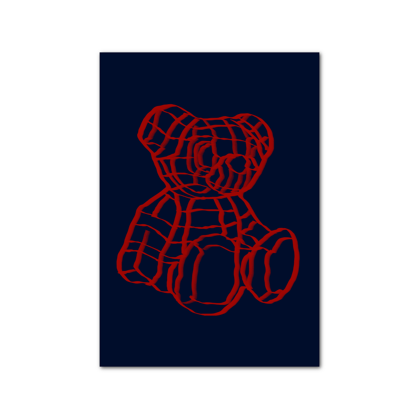 Outline Blur Teddy Bear A4 Print: Red on Blue Version