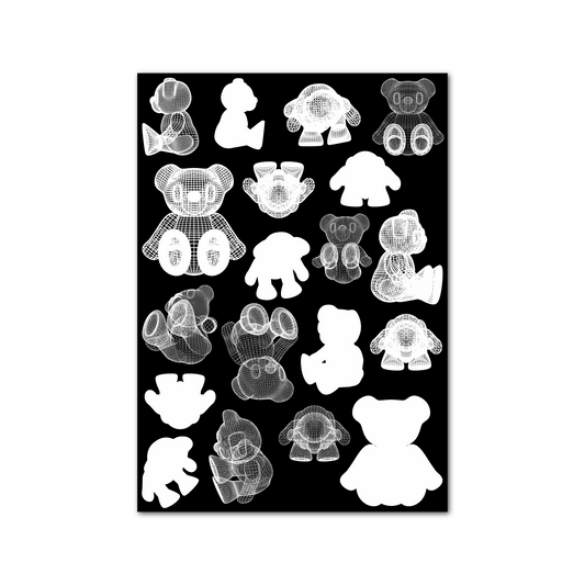 Wireframe Teddy Bear A4 Print